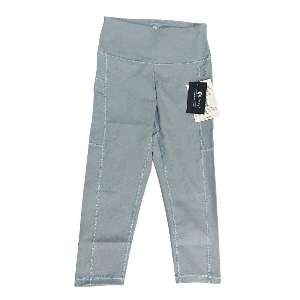 LifeSky XS Women's Gray Cropped Yoga Pants Soft Cell Phone Pocket NWT